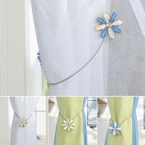 Fresh Flower Rhinestone Curtain Strap Magnetic Buckle Drape Holder Tieback Rope
