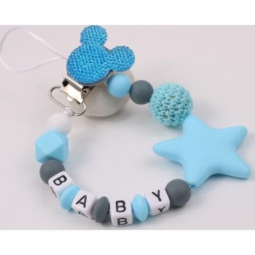 Personalize Name Mouse Head Dummy Clip Pacifier Clips Baby Silicone Pacifier Holder Chain Baby Attache Sucette Gift