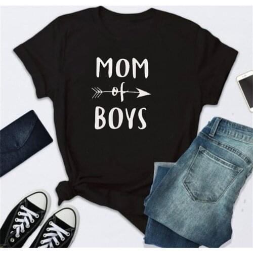 MOM OF BOYS Letter Print T Shirt Women Short Sleeve O Neck Tshirt Summer Women Tee Shirt Tops