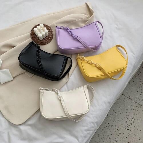 Female Leather Solid Color Chain Handbag Retro Casual All-match Women Tote Shoulder Bags Fashion Exquisite Shopping Underarm Bag