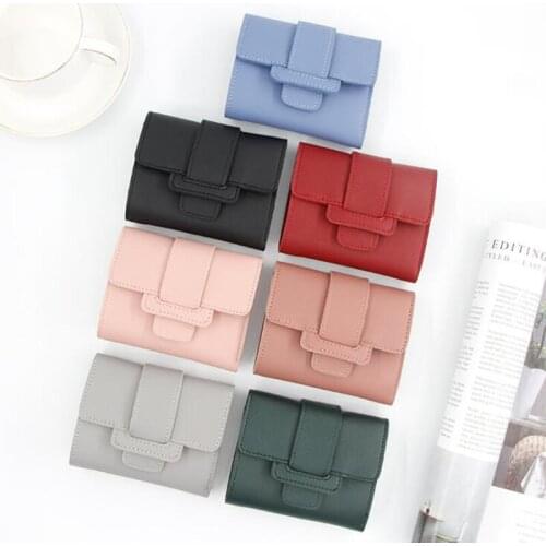 Women Short Wallets PU Leather Female Buckle Purses Multi Card Holder Wallet Fashion Woman Small Zipper Wallet Photos Coin Purse