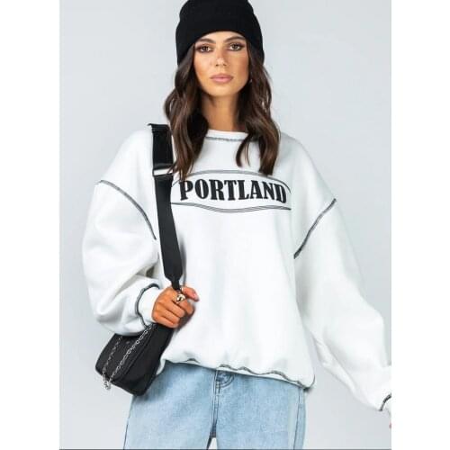 Women Casual Loose Hoodies, Adults Fashion Letter Print Long Sleeve Round Neck Sweatshirt Female