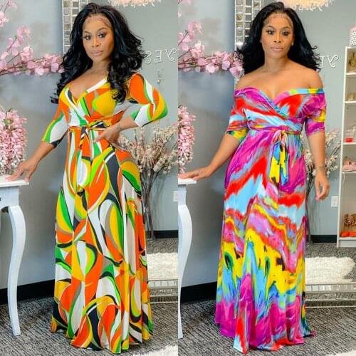 Vintage Print Long Maix Dress Womens Long Sleeve High Waist Evening Party Dress Summer Holiday Beach Sundress Vestidos