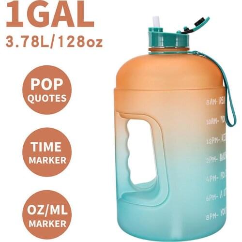 1 Gallon/3.78L Portable Sports Gallon Water Bottle With Straw Motivational Time Marker Leak-proof Large Capacity For GYM Fitness
