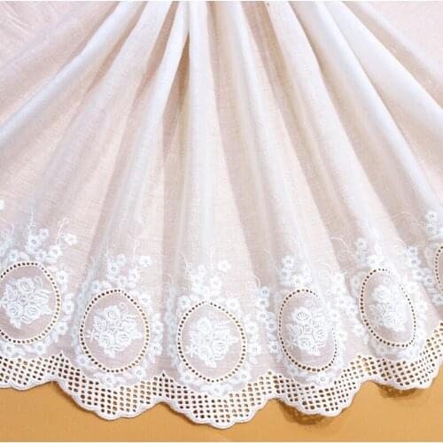 1Yds/lot 35cm pure cotton off-white rose three-dimensional embroidery lace curtain drapery skirt lace fabric AC120
