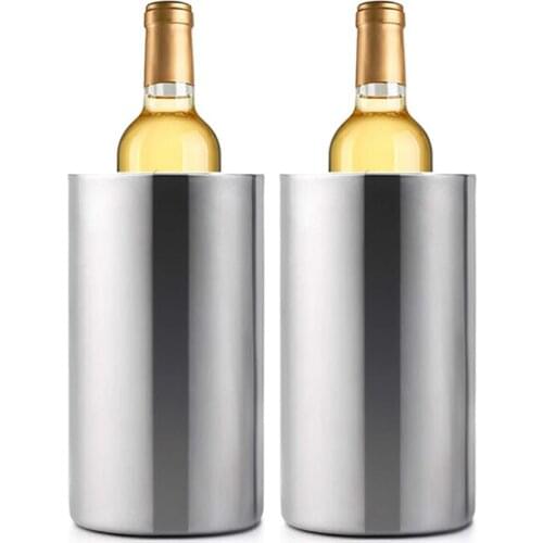 2 Pack Stainless Steel Double Wall Wine Cooler Bucket, Keeps Cold for Hours Wine Bottle Cooler Chiller with Clamp