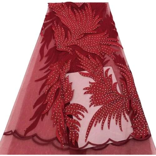 2018 Latest Nigerian Laces Fabrics With Beaded Stones African Laces Fabric Wedding African French Tulle Lace JJH67