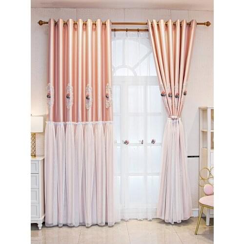 2021 European Curtains for Living Room Bedroom Embroidery Sheer Curtain Korean Pink Green Drapes White Tulle Window Decor