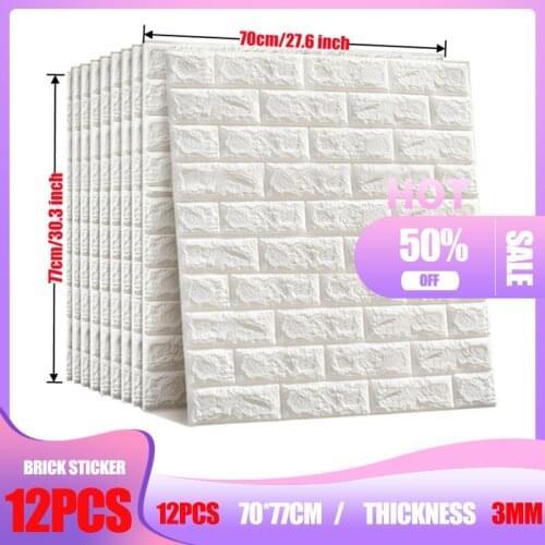 12PCS 3D Brick Wall Stickers Self-adhesive Imitation Bedroom Decor Waterproof Wallpaper For Living Room Kitchen TV Backdrop