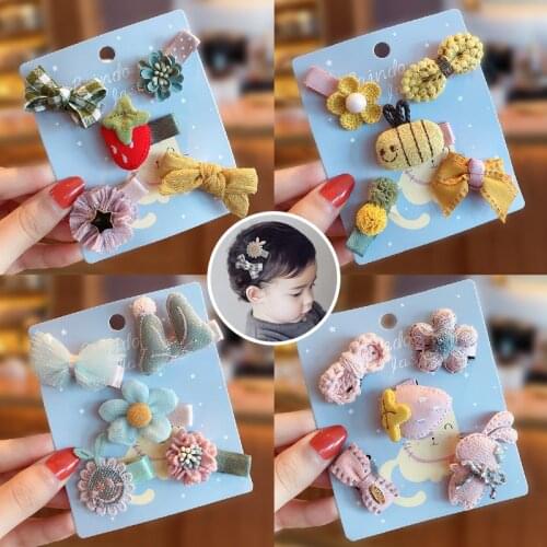 5 Pcs/Set New Children Baby Cute Candy Flower Bow Star Fruit Ornament Hair Clips Girls Lovely Hairpins Kids Hair Accessories