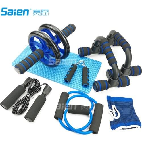 6-in-1 AB Wheel Roller Kit AB Roller Pro with Push-UP Bar, Hand Griper, Jump Rope and Knee Pad - Portable Equipment for Home Ex