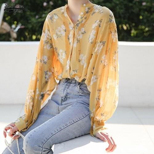 Blusas Women Tops Blouse Sweet 2021 Casual Shirts Autumn Simple Chic Loose Print Floral Batwing Sleeve Stylish Clothing 10190