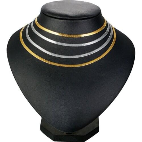 Women Stainless Steel Wide 4mm Gold Flat Blade Chain High Quality Clavicle Choker Metal Snake Bone Necklace Gift Wholesale