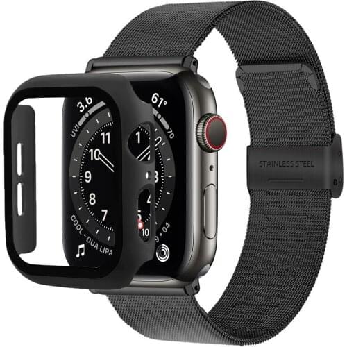 For apple watch 6 se band + case 44mm 40mm series 5 4 mesh loop bracelet for iwatch bands 3 42mm 38mm case Stainless Steel strap