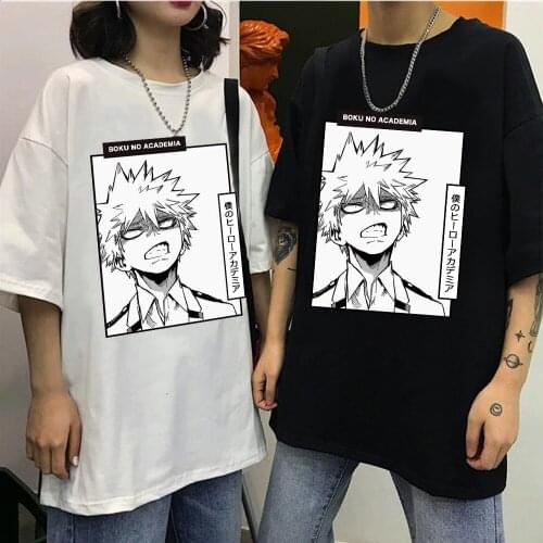 Harajuku My Hero Academia Unisex T-shirt Anime Bakugou Katsuki Printed Mens Shirt Streetwear Shirt Plus Size