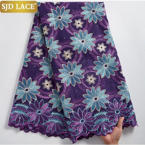 SJD LACE Embroidery Dry Cotton With Stones African Lace Fabric New Arrival Swiss Voile Lace In Switzerland For Wedding Sew A2317
