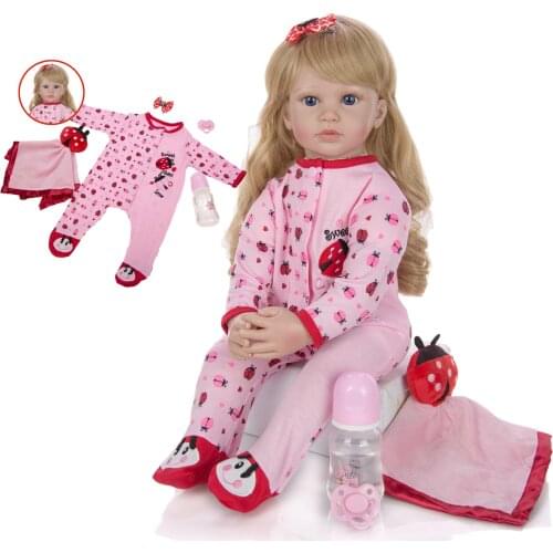 60CM high quality reborn toddler princess girl doll Silicone vinyl Lifelike Baby Bonecas girl gold wig bebe reborn menina