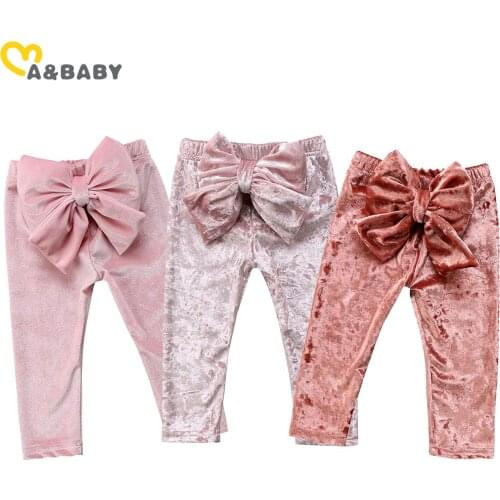 Ma&Baby 6M-5Y Spring Autumn Toddler Baby Kid Girls Velvet Pants Cute Bow Solid Color Bottoms Pleuche Leggings Trousers