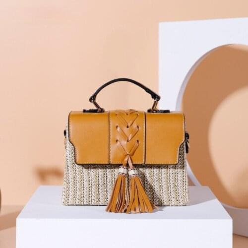 Fashion Box Tassel Straw Bags Rattan Women Handbags Wicker Woven Leather Shoulder Crossbody Bag Summer Beach Small Purses 2021