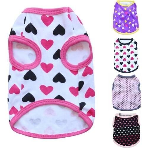 Fashion Love Heart Printed Dog Clothes Spring Summer Sleeveless Pet Vest Cotton Breathable Cat tshirts York Dog Clothing