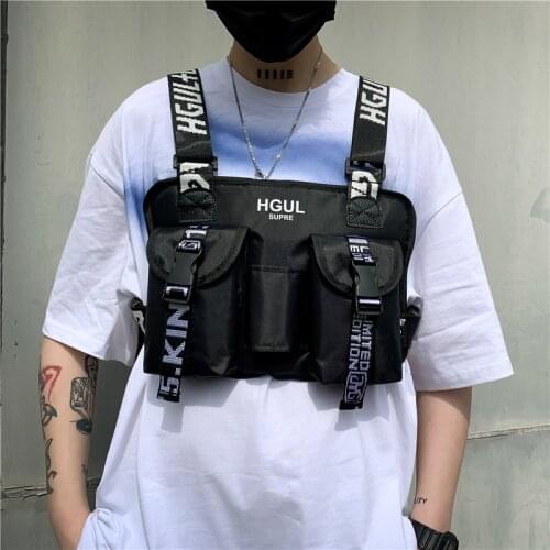 Fashion Bullet Hip Hop Vest Street Pack Waist Bag Women Mens Tactical Chest Bag Black Camouflage Function Chest Rig Bag