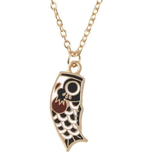 Fashion Cute Japanese-Style Necklaces Jewelery Koi Fish Necklace Alloy Drop Pendant Enamel Fish Necklace Chain For Women Girl