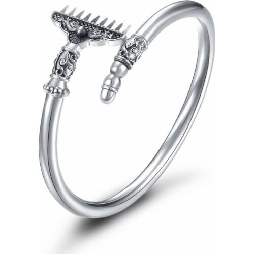 Mens Chinesestyle Fashion Journey To The West Tang Monk Zhu Bajie Weapons Nine Tooth Harrow Silver Color Color Bracelet Jewelry