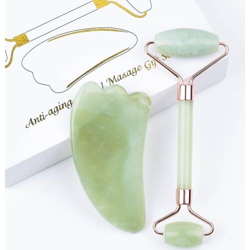 Jade Roller Guasha Massage Tool Noiseless Natural XiuYan Jade Face Massage Set Facial Roller Health And Beauty Face Care Tool