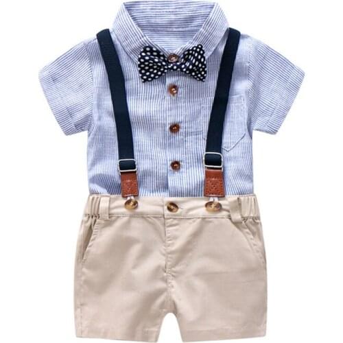 Striped Romper Clothes Set For Baby Boy Summer Suit With Bow Toddler Kid Bodysuit Set Infant Boy Clothing