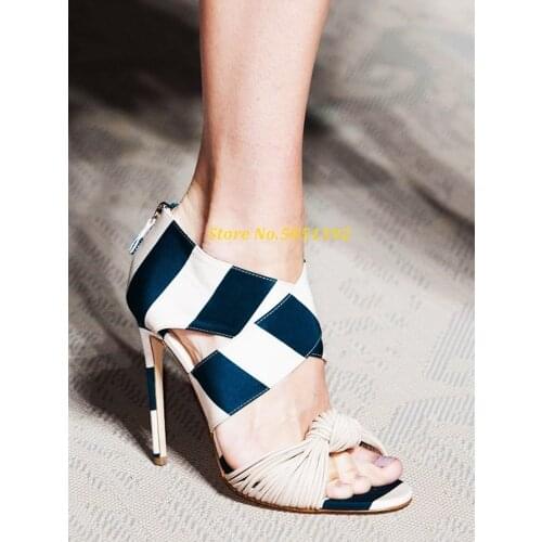 Mixed Color Zip Sandals Bootie Twist Open Toe High Top Cut Out Runway Woman Shoes Fashion Lady Feminine Stylish Footwear