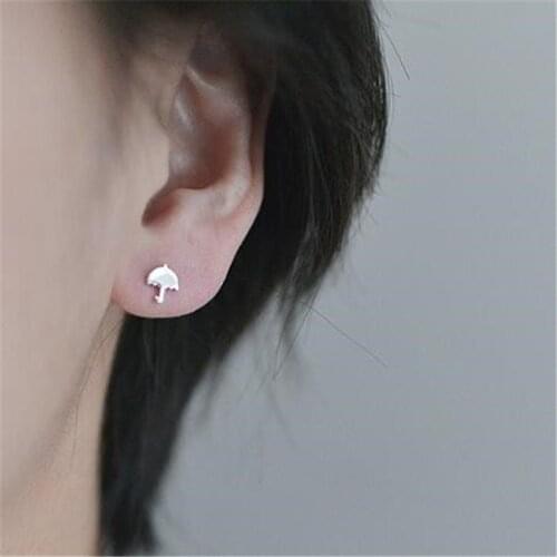 Simple Mini Small Umbrella Smooth Silver Color Stud Earrings Elegant Women Earrings Accessories Hypoallergenic Jewelry Gifts
