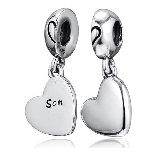 2019 Sterling Silver 925 Jewelry Mother & Son Heart Shape Charms for Bracelets DIY Women Family Love Charms for Jewelry Making