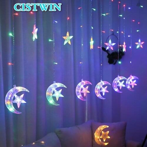 LED Moon Star lamp String Curtain Lights Christmas Wedding Holiday Decoration Garlands Fairy Light Outdoor For Party 2.5M 220V