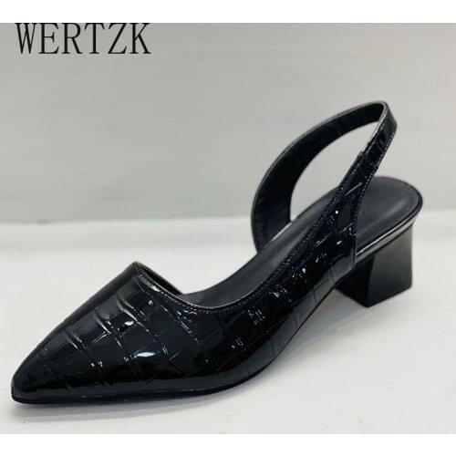 Slingback Pumps Snake Print High Heel Women Shoes Pointed Toe Block Heels Footwear Female Summer Dress Shoes Black