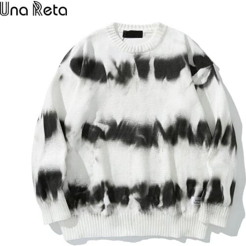 Una Reta Graffiti Sweater Men New Autumn Streetwear Mens Clothes Hip Hop Pullover Men Hole Oversize Sweater