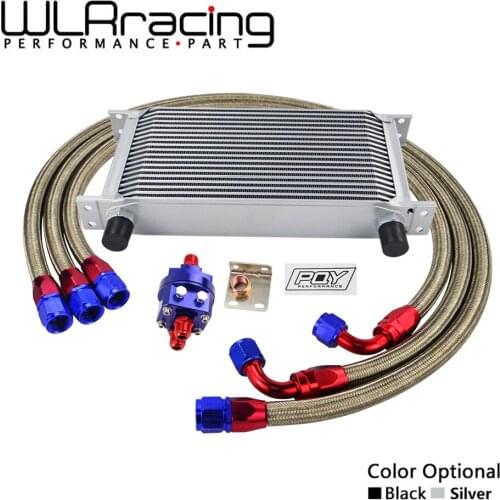 WLR Universal 19 Rows Oil Cooler Kit + Oil Filter Relocation Male Fitting Adapter + Stainless Braided Hose
