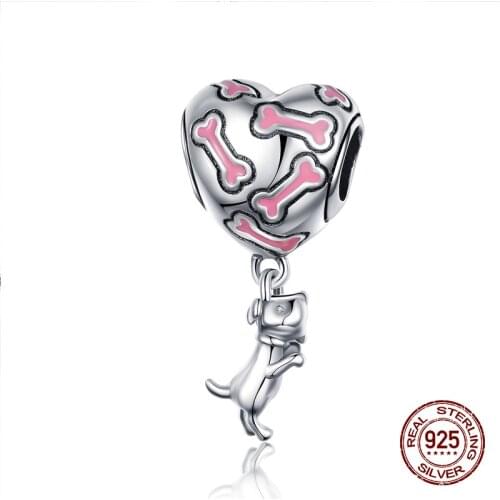 Heart shaped puppy necklace pendant for women fashion jewelry charm 925 sterling silver fit original Pandora bracelet beads DIY