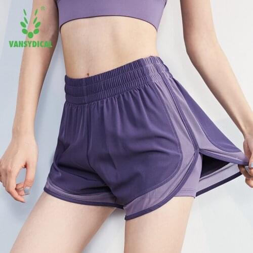 VANSYDICAL 2 in 1 Running Shorts Women Yoga Gym Short Trousers Double Layers Breathable Fitness Workout Sport Shorts Women