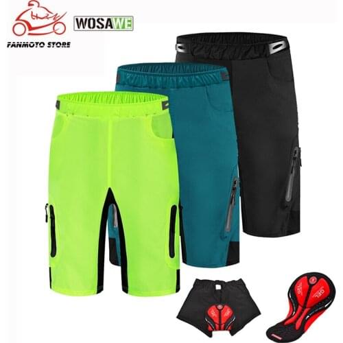 WOSAWE motorcycle Cycling Shorts With Non-Remove Gel Pad Cycling Underwear Bike Downhill Shorts Loose Outdoor Bicycle Shorts