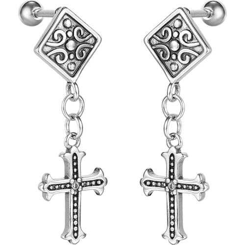 Vintage Gothic Stainless Steel Crosses Pendant Women Mens Stud Earrings Punk Hip Hop Jewelry Accessories Boy Earrings Wholesale