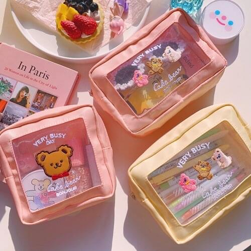 W&G Mesh Transparent Cosmetic Bag Girl Heart Cute Bear Large Capacity Ins kawaii Cosmetic Make Up Storage Bag Portable 2021