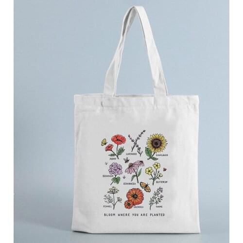Women Shopping Bag Female Cloth Eco Shoulder Bag with Rose Flowers Print Canvas Tote Reusable Shopper Bags Student Book Bag