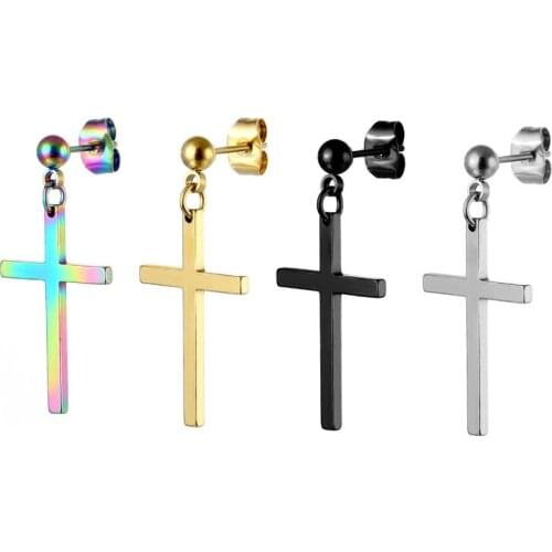 2021 Women Mens Stainless Steel Earrings Black/Silver Color Cross Gothic Punk Rock Style Pendientes Dropping Mujer Moda