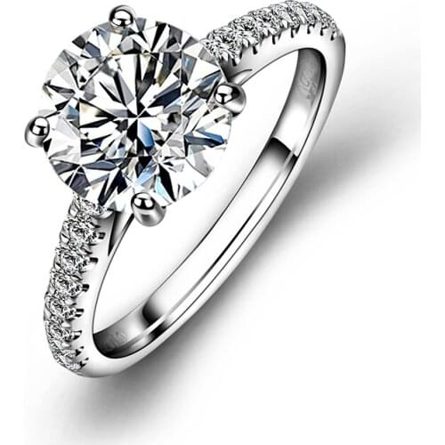 Women Trendy Engagement Rings Elegant Jewelry 4 Prong 18k White Gold Ring Round Shape Moissanite Diamond Wedding Ring