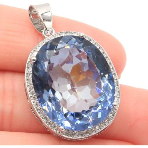 40x21mm Unique Jewelry Set Big 17.5g Created Fire Violet Mystic Topaz Cz For Women Dating Silver Earrings Pendant Eye Catching