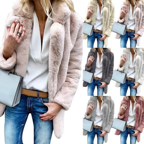 Autumn Winter Faux Fur Women Coat Solid Color Comfortable Thick Plush Fur Lapel Coat Long Sleeve Warm Cardigan Outwear Overcoat