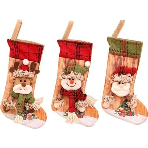 3 Pcs Christmas Stocking Santa Claus Candy Sock Bag Xmas Tree Hanging Decor Gift