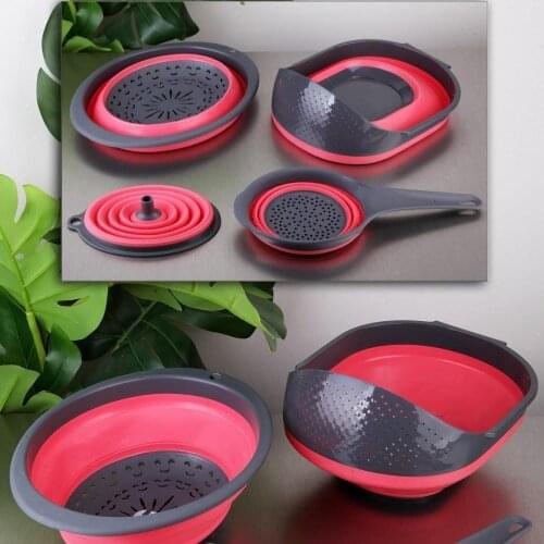 Folding kitchen set 4 pcs funnel strainer set Red very solid Filtering Tools Kitchen Storage and Filling Supplies