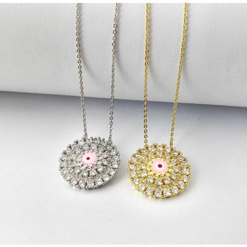 6 pcs New Rainbow CZ Micro Pave Round Dripping glaze pink Eye Pendants For Women Elegant charm necklace Jewelry NK457
