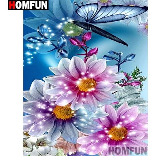 HOMFUN Full Diamond "Flower butterfly" DIY 5D Diamond Painting Cross Stitch Home Decor Picture Of Rhinestone Handmade A27067
